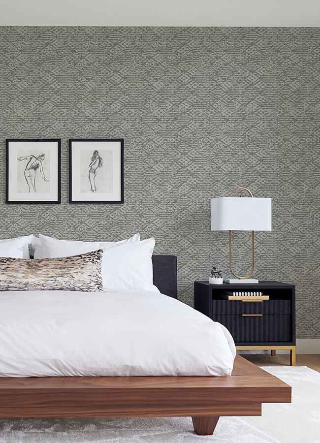 Helene Pewter Glitter Geometric Wallpaper - York Wallcoverings - 4105-86621 - York Wallcoverings Wallpaper