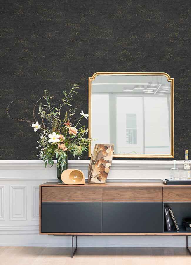Elatha Charcoal Gilded Texture Wallpaper - York Wallcoverings - 4105-86623 - York Wallcoverings Wallpaper