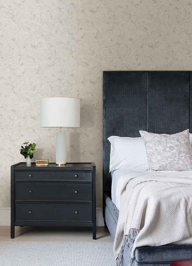 Mahina Silver Floral Vine Wallpaper - York Wallcoverings - 4105-86651 - York Wallcoverings Wallpaper