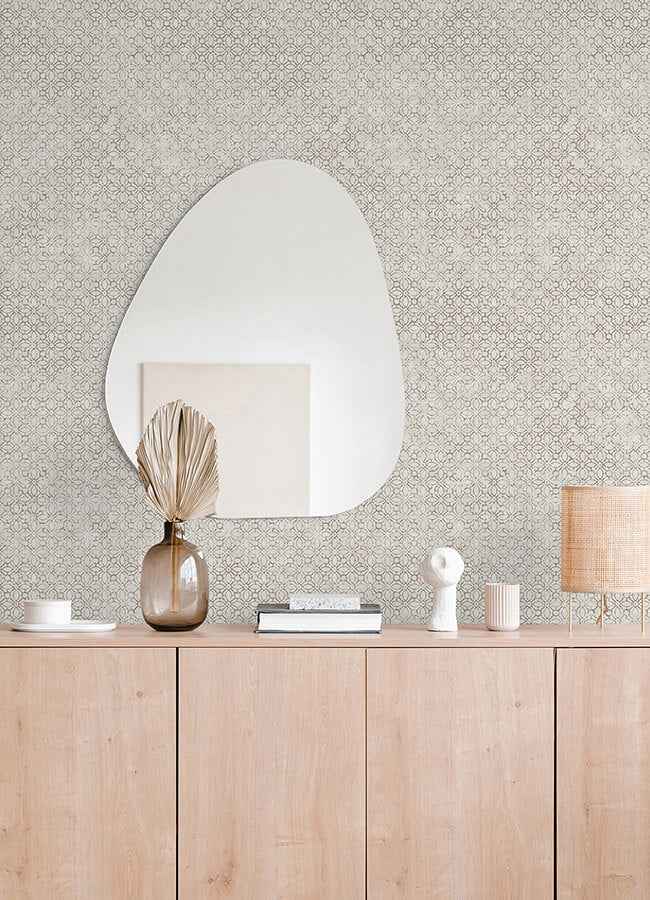 Khauta Silver Floral Geometric Wallpaper - York Wallcoverings - 4105-86666 - York Wallcoverings Wallpaper