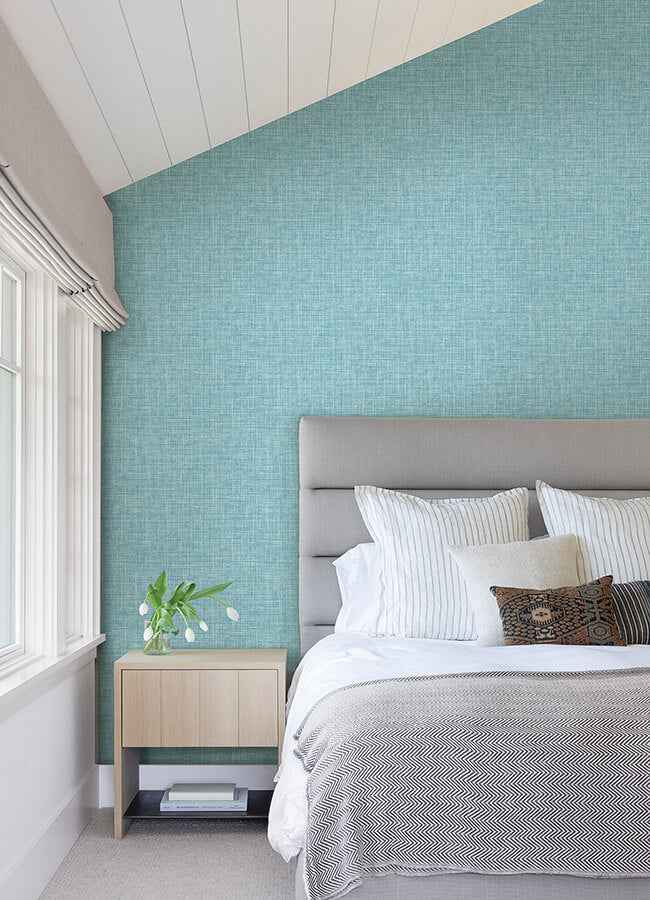 Emerson Aqua Linen Wallpaper - York Wallcoverings - 4046-26352 - York Wallcoverings Wallpaper