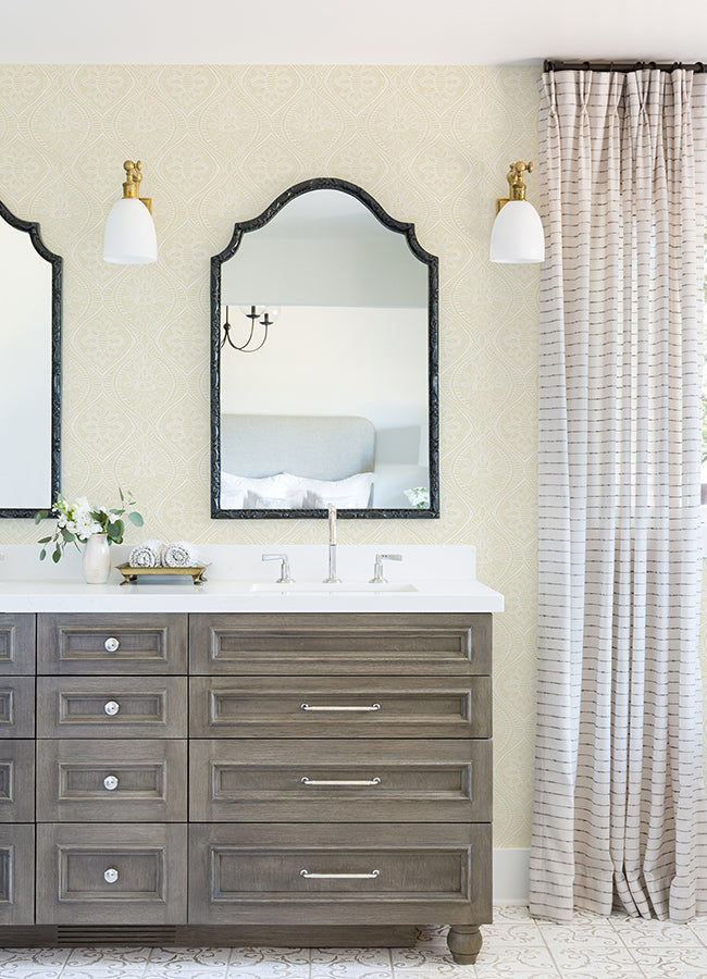scout-light-yellow-floral-ogee-wallpaper-york-wallcoverings-4074-26638 - York Wallcoverings Wallpaper