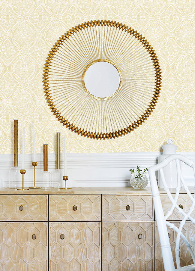 scout-light-yellow-floral-ogee-wallpaper-york-wallcoverings-4074-26638 - York Wallcoverings Wallpaper