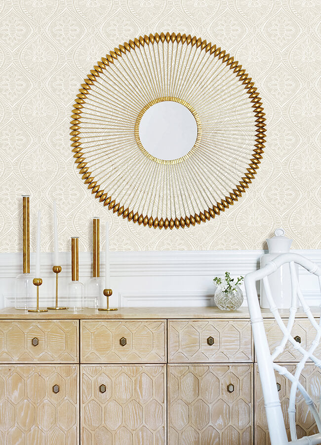 scout-light-grey-floral-ogee-wallpaper-york-wallcoverings-4074-26639 - York Wallcoverings Wallpaper