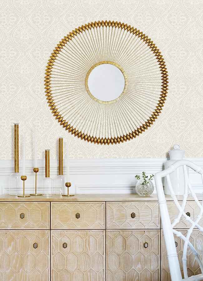 Scout Light Grey Floral Ogee Wallpaper - York Wallcoverings - 4074-26639 - York Wallcoverings Wallpaper