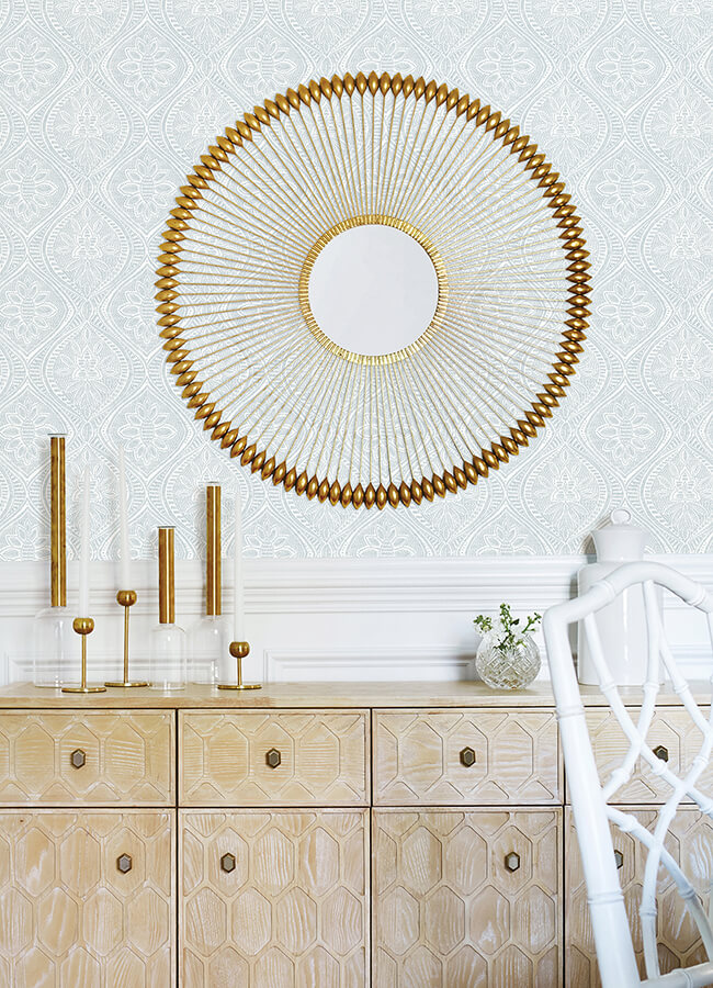 scout-light-blue-floral-ogee-wallpaper-york-wallcoverings-4074-26642 - York Wallcoverings Wallpaper