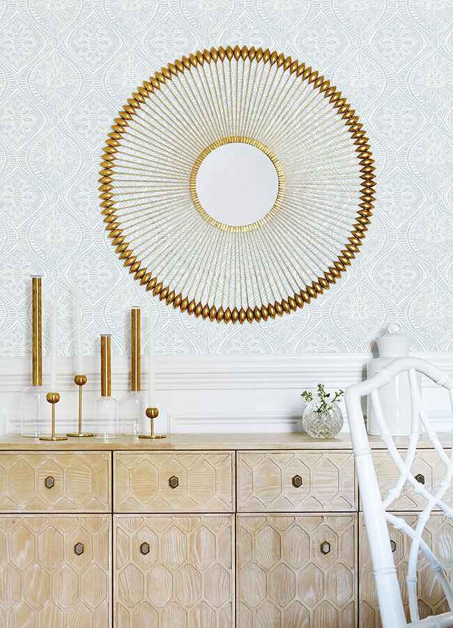Scout Light Blue Floral Ogee Wallpaper - York Wallcoverings - 4074-26642 - York Wallcoverings Wallpaper