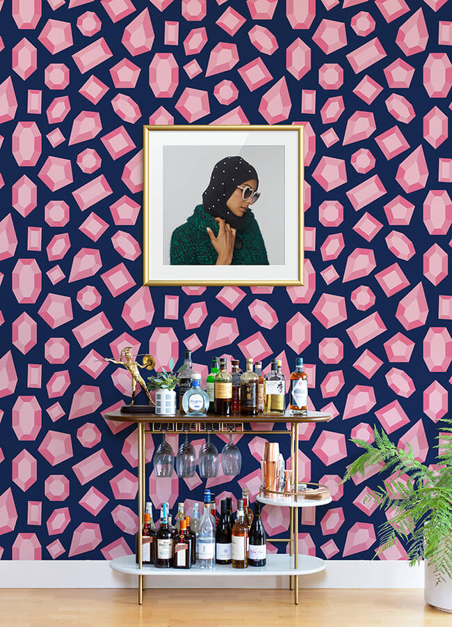 lele-gems-navy-peel-and-stick-wallpaper-york-wallcoverings-lss4953 - York Wallcoverings Wallpaper