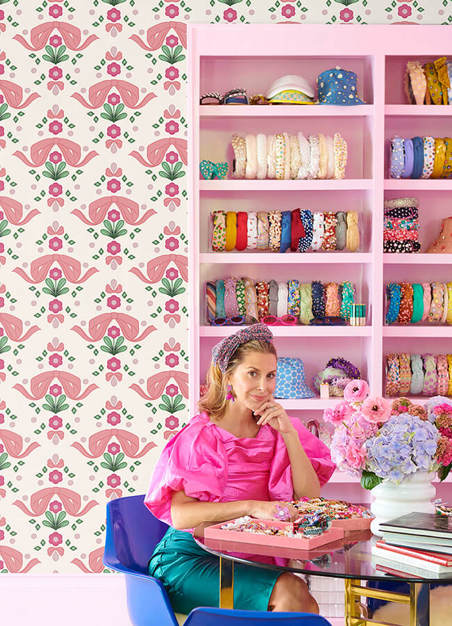 bow-damask-pink-peel-and-stick-wallpaper-york-wallcoverings-lss4955 - York Wallcoverings Wallpaper