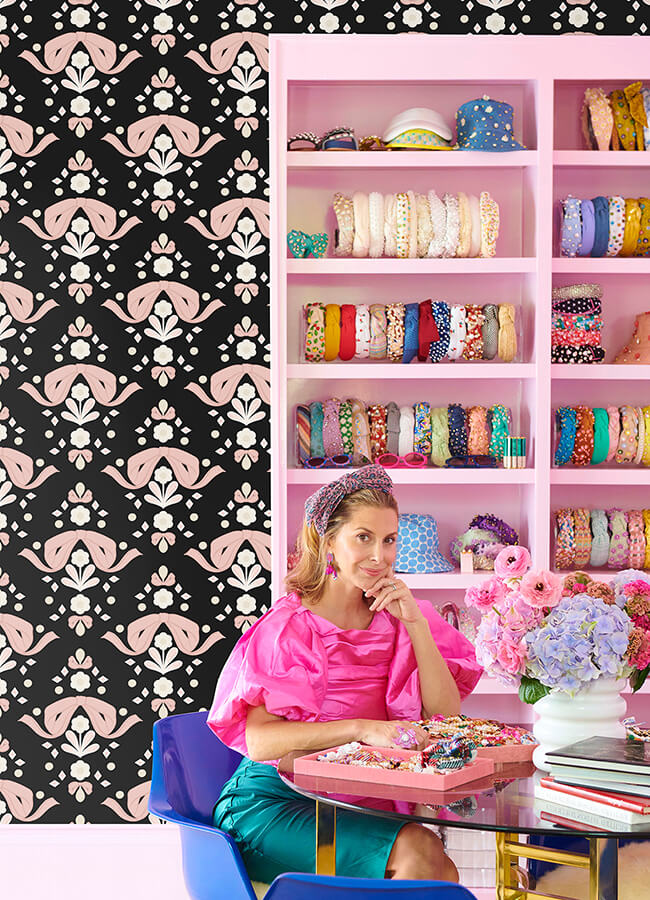 bow-damask-black-peel-and-stick-wallpaper-york-wallcoverings-lss4956 - York Wallcoverings Wallpaper