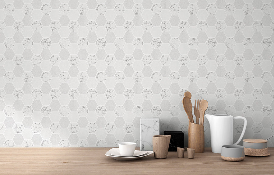 ceramica-grey-hexagon-tile-wallpaper-york-wallcoverings-fd42411 - York Wallcoverings Wallpaper