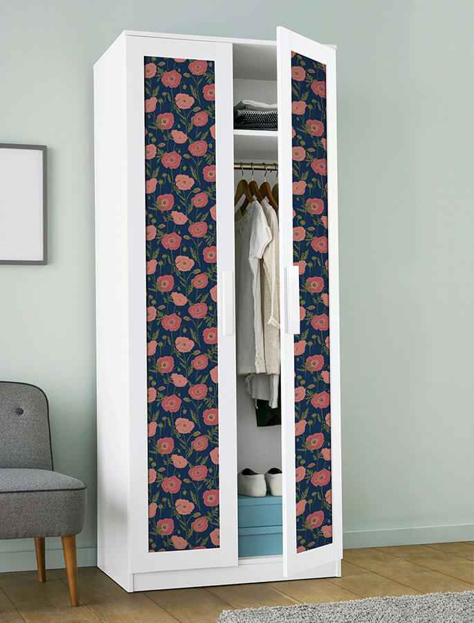 Navy Pink Poppy Field Peel and Stick Wallpaper - York Wallcoverings - JHS5028 - York Wallcoverings Wallpaper