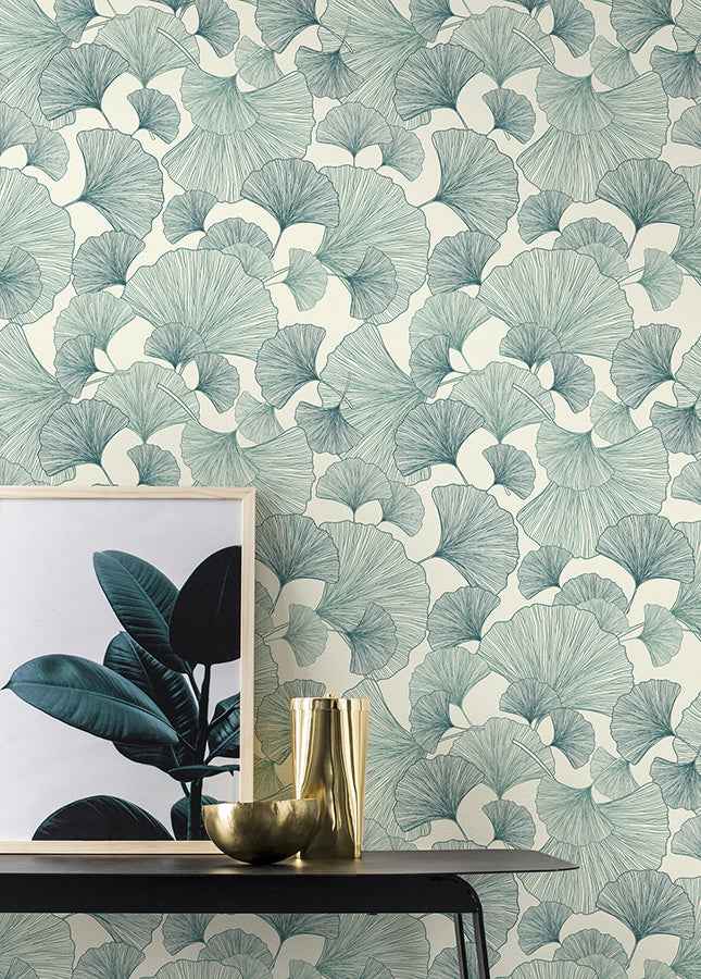 waft-teal-ginkgo-wallpaper-york-wallcoverings-rh407662 - York Wallcoverings Wallpaper