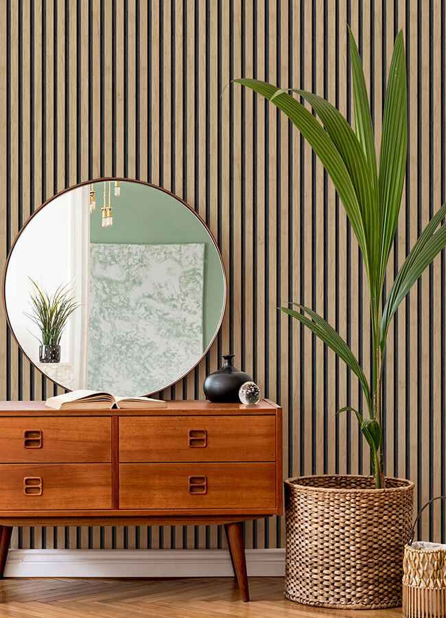 Oak Slat Wood Peel and Stick Wallpaper - York Wallcoverings - NUS4846 - York Wallcoverings Wallpaper