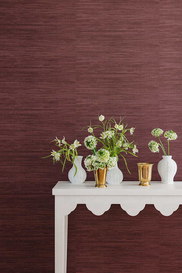 aubergine-classic-faux-grasscloth-peel-and-stick-wallpaper-york-wallcoverings-sss6009 - York Wallcoverings Wallpaper