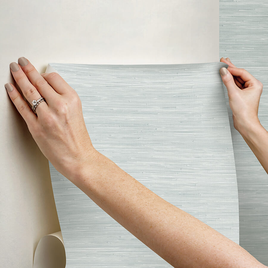 whisper-blue-classic-faux-grasscloth-peel-and-stick-wallpaper-york-wallcoverings-sss6012 - York Wallcoverings Wallpaper