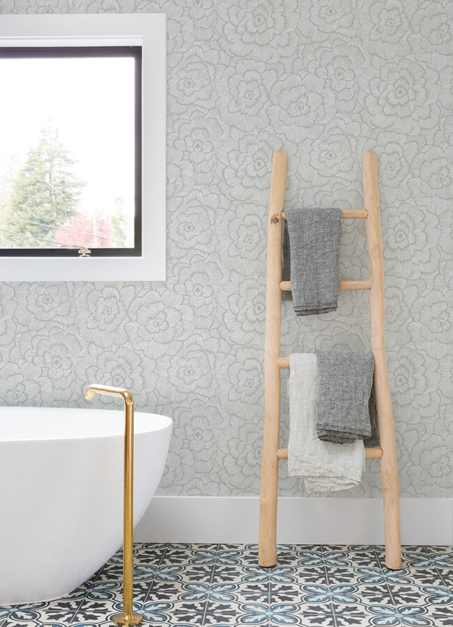 periwinkle-light-grey-textured-floral-wallpaper-york-wallcoverings-4120-26036 - York Wallcoverings Papel pintado