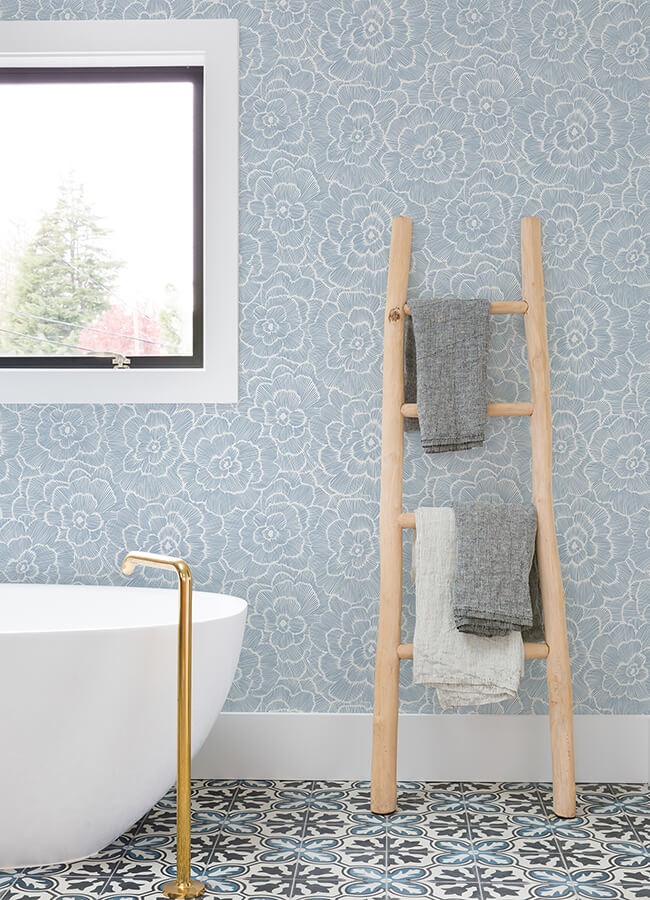 periwinkle-blue-textured-floral-wallpaper-york-wallcoverings-4120-26039 - York Wallcoverings Papel pintado
