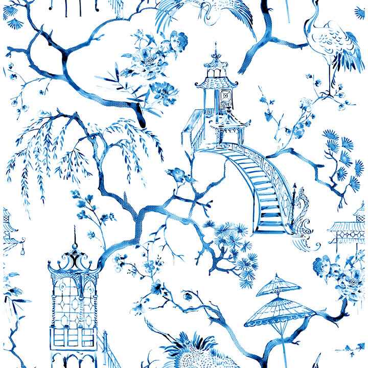 Serena Blue Chinoiserie Wallpaper - York Wallcoverings - 4120-26810