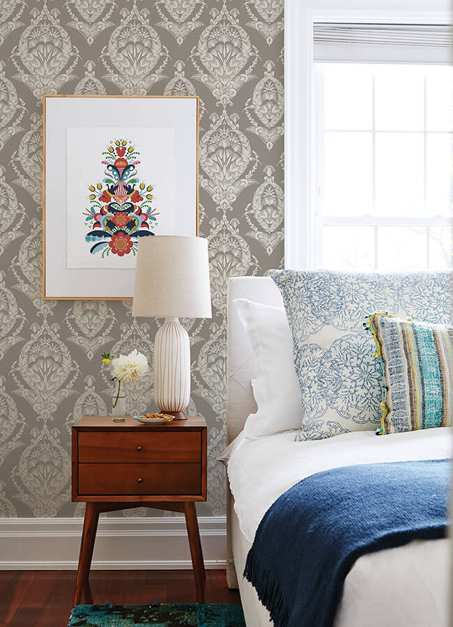 arlie-grey-botanical-damask-wallpaper-york-wallcoverings-4120-26816 - York Wallcoverings Wallpaper
