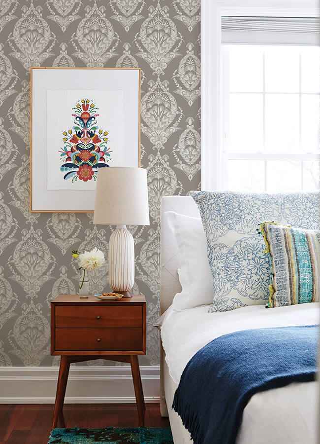 Arlie Grey Botanical Damask Wallpaper - York Wallcoverings - 4120-26816 - York Wallcoverings Wallpaper