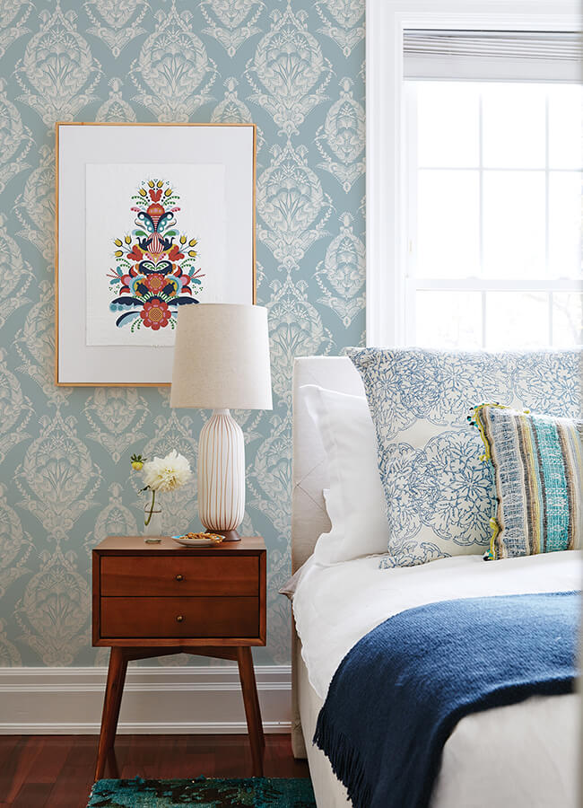 arlie-light-blue-botanical-damask-wallpaper-york-wallcoverings-4120-26819 - York Wallcoverings Wallpaper