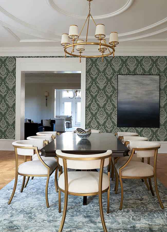 Arlie Evergreen Botanical Damask Wallpaper - York Wallcoverings - 4120-26821 - York Wallcoverings Wallpaper