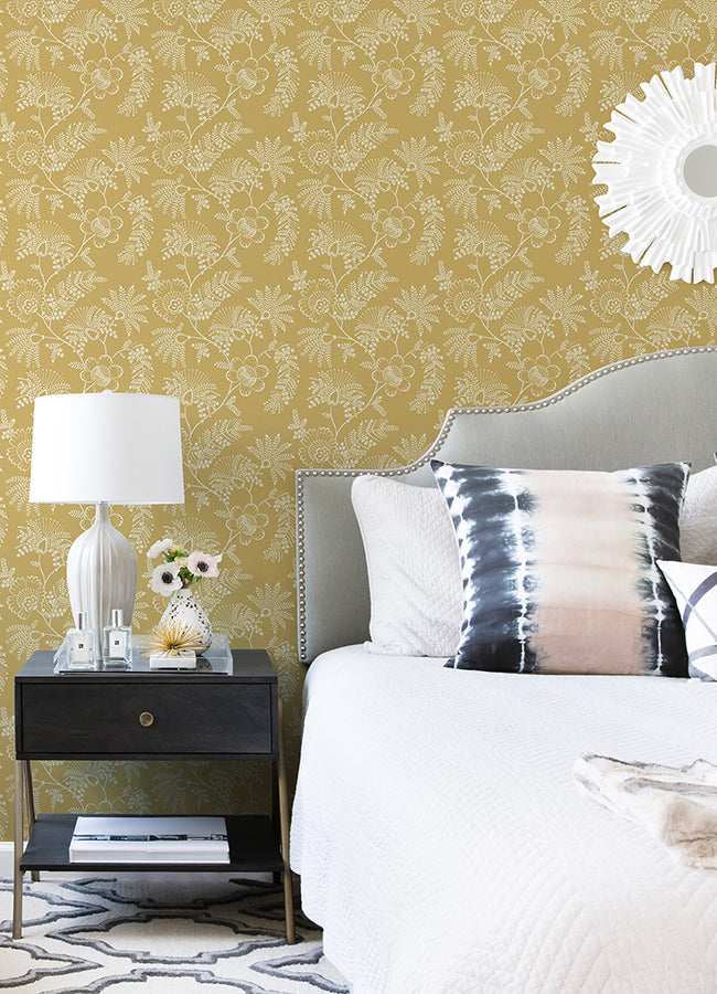 maeve-mustard-jacobean-trail-wallpaper-york-wallcoverings-4120-26826 - York Wallcoverings Papel pintado