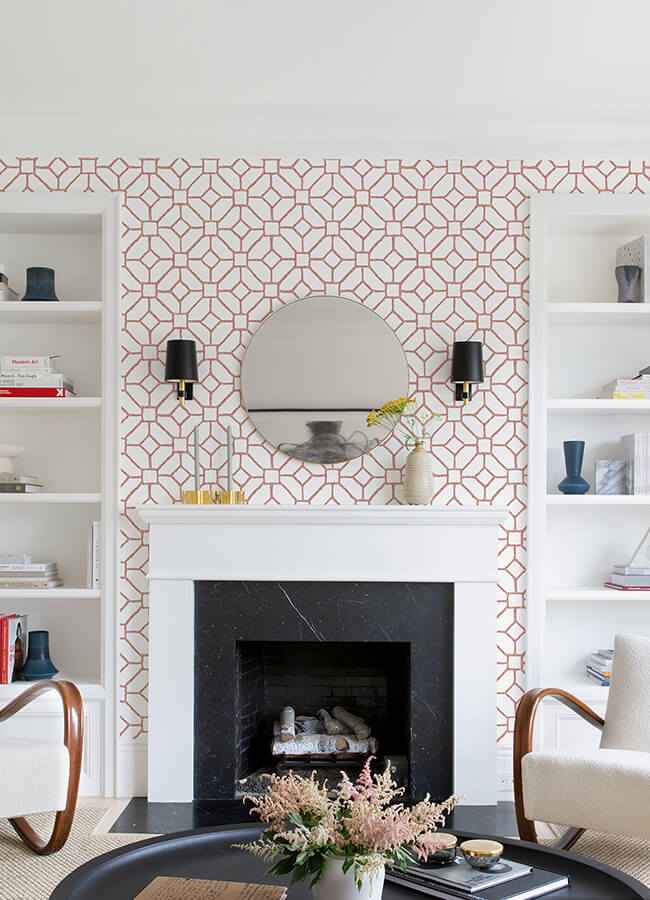 Addis Coral Trellis Wallpaper - York Wallcoverings - 4120-26830 - York Wallcoverings Wallpaper