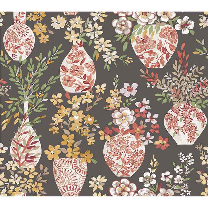 Harper Brown Floral Vase Wallpaper - York Wallcoverings - 4120-72002 - York Wallcoverings Wallpaper