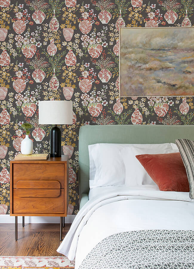 harper-brown-floral-vase-wallpaper-york-wallcoverings-4120-72002 - York Wallcoverings Wallpaper