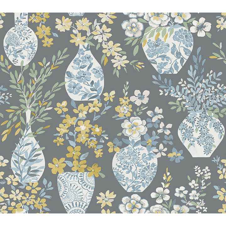 Harper Grey Floral Vase Wallpaper - York Wallcoverings - 4120-72003 - York Wallcoverings Wallpaper