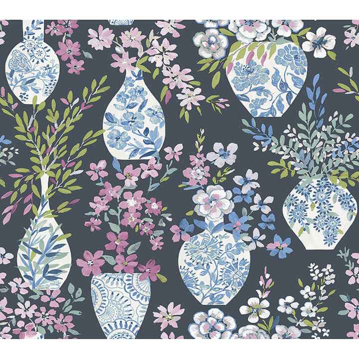 Harper Charcoal Floral Vase Wallpaper - York Wallcoverings - 4120-72004 - York Wallcoverings Wallpaper