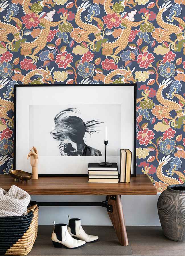 Yanci Orange Dragon Wallpaper - York Wallcoverings - 4120-72007 - York Wallcoverings Wallpaper