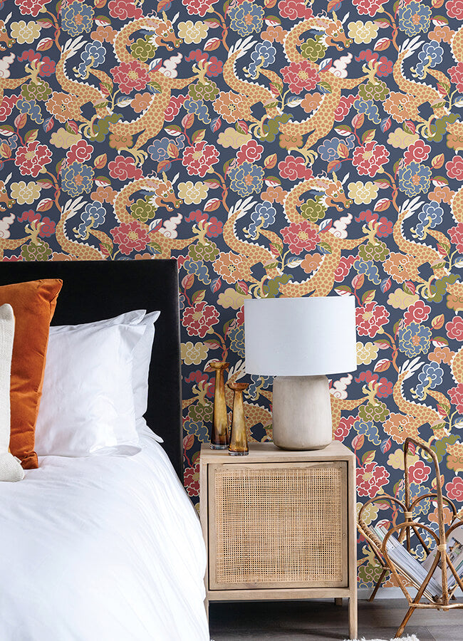 yanci-orange-dragon-wallpaper-york-wallcoverings-4120-72007 - York Wallcoverings Papel pintado