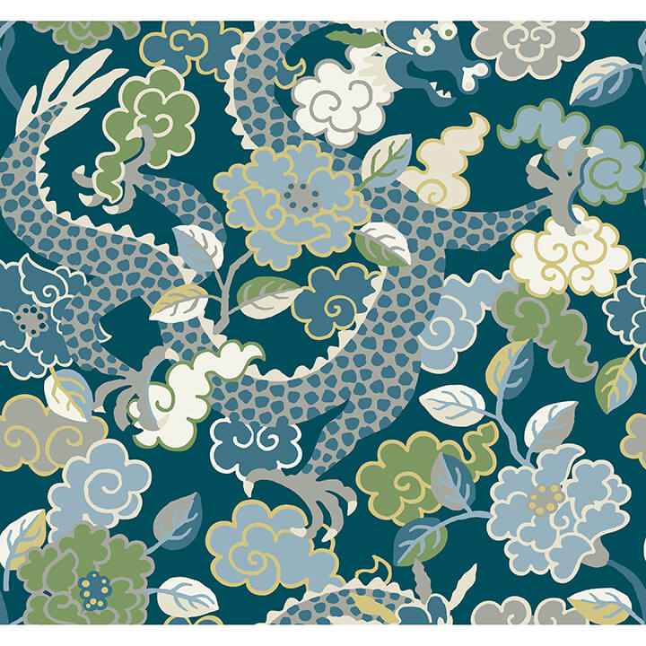 Yanci Teal Dragon Wallpaper - York Wallcoverings - 4120-72008 - York Wallcoverings Wallpaper