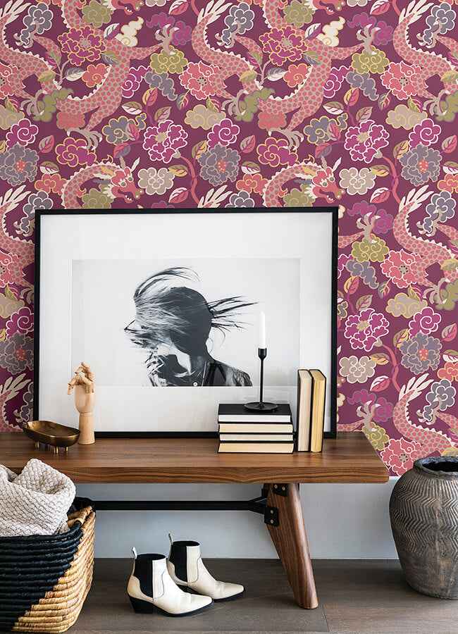 Yanci Plum Dragon Wallpaper - York Wallcoverings - 4120-72009 - York Wallcoverings Wallpaper