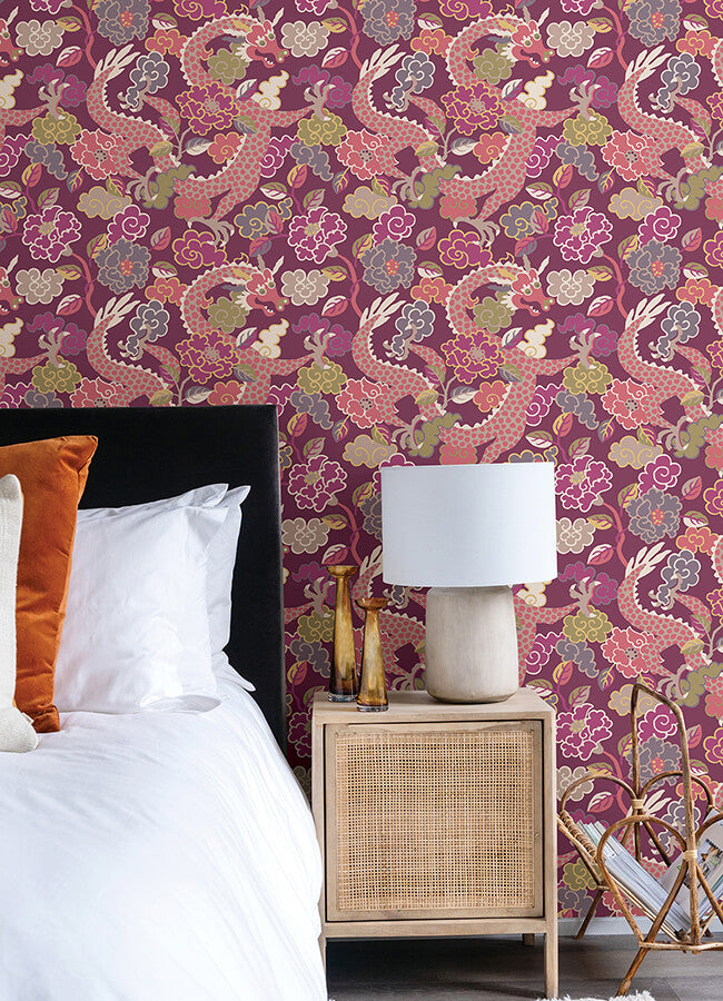yanci-plum-dragon-wallpaper-york-wallcoverings-4120-72009 - York Wallcoverings Papel pintado