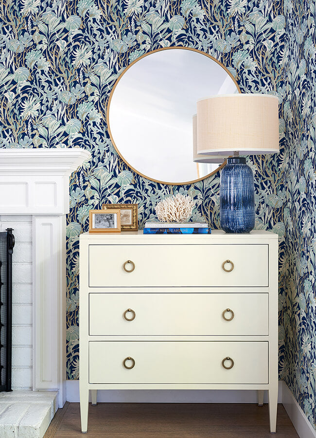 kelp-garden-navy-tropical-reef-wallpaper-york-wallcoverings-4071-71001 - York Wallcoverings Wallpaper