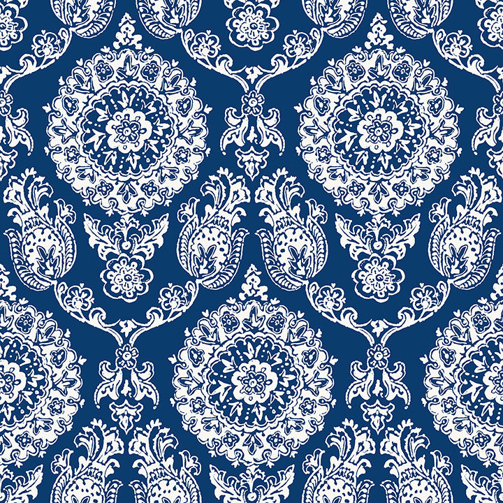 helm-damask-navy-floral-medallion-wallpaper-york-wallcoverings-4071-71018 - York Wallcoverings Papel pintado