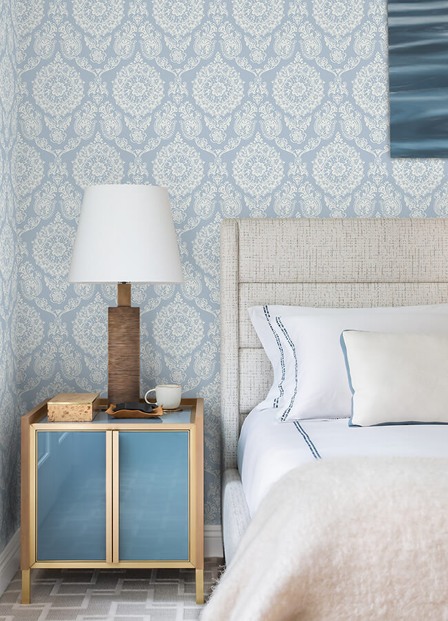 helm-damask-light-blue-floral-medallion-wallpaper-york-wallcoverings-4071-71019 - York Wallcoverings Papel pintado