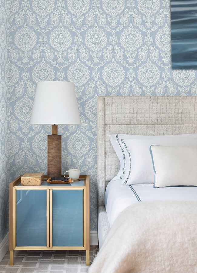 Helm Damask Light Blue Floral Medallion Wallpaper - York Wallcoverings - 4071-71019 - York Wallcoverings Wallpaper
