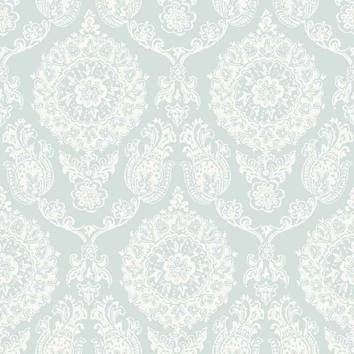 Helm Damask Aqua Floral Medallion Wallpaper - York Wallcoverings - 4071-71023