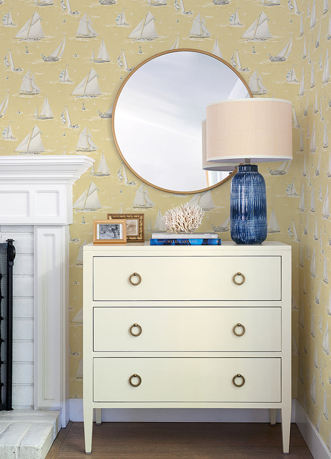 leeward-yellow-sailboat-wallpaper-york-wallcoverings-4071-71033 - York Wallcoverings Wallpaper