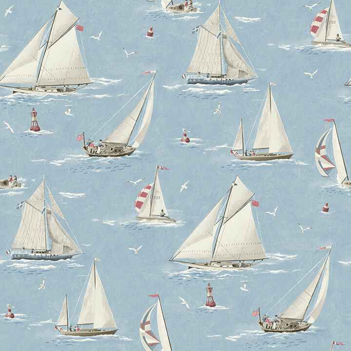 Leeward Light Blue Sailboat Wallpaper - York Wallcoverings - 4071-71034