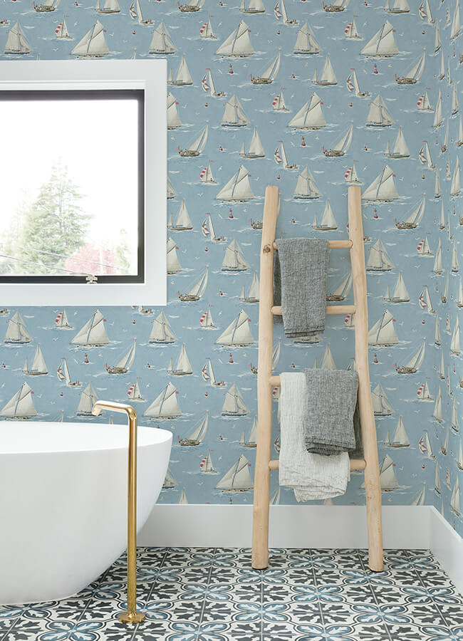 leeward-light-blue-sailboat-wallpaper-york-wallcoverings-4071-71034 - York Wallcoverings Wallpaper