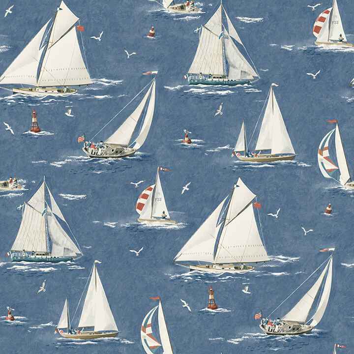 Leeward Navy Sailboat Wallpaper - York Wallcoverings - 4071-71035