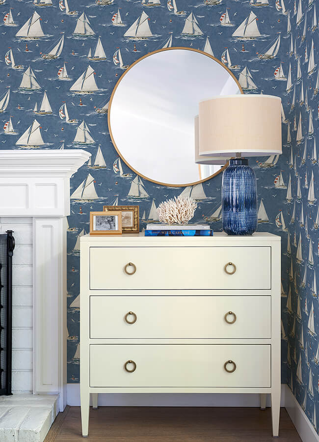leeward-navy-sailboat-wallpaper-york-wallcoverings-4071-71035 - York Wallcoverings Wallpaper