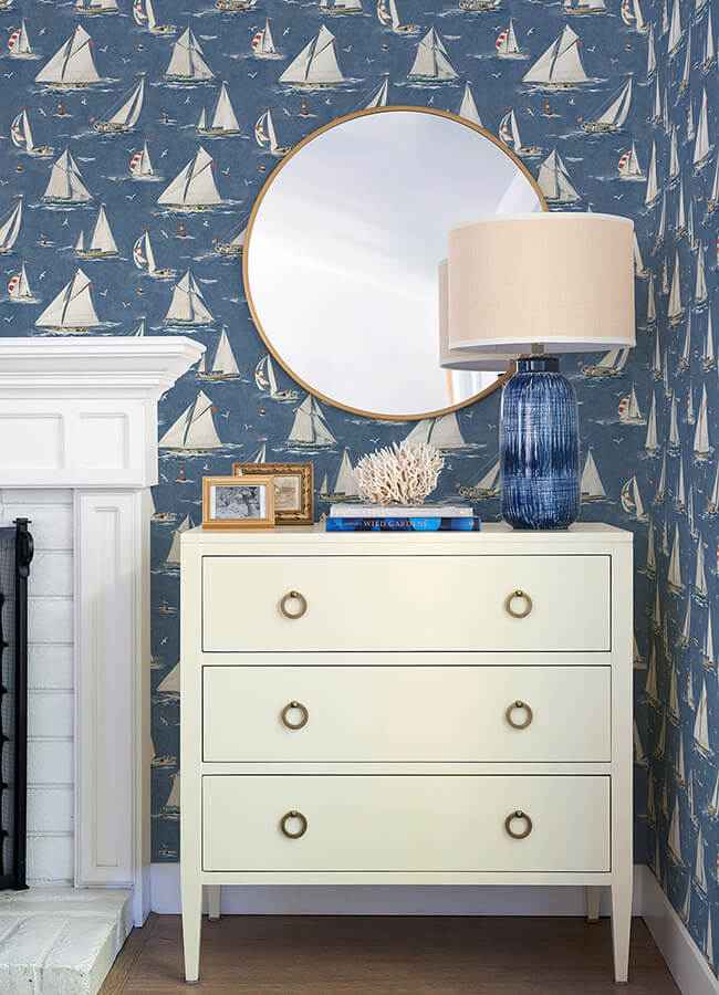 Leeward Navy Sailboat Wallpaper - York Wallcoverings - 4071-71035 - York Wallcoverings Wallpaper