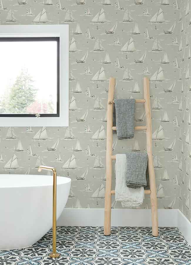 Leeward Light Grey Sailboat Wallpaper - York Wallcoverings - 4071-71036 - York Wallcoverings Wallpaper